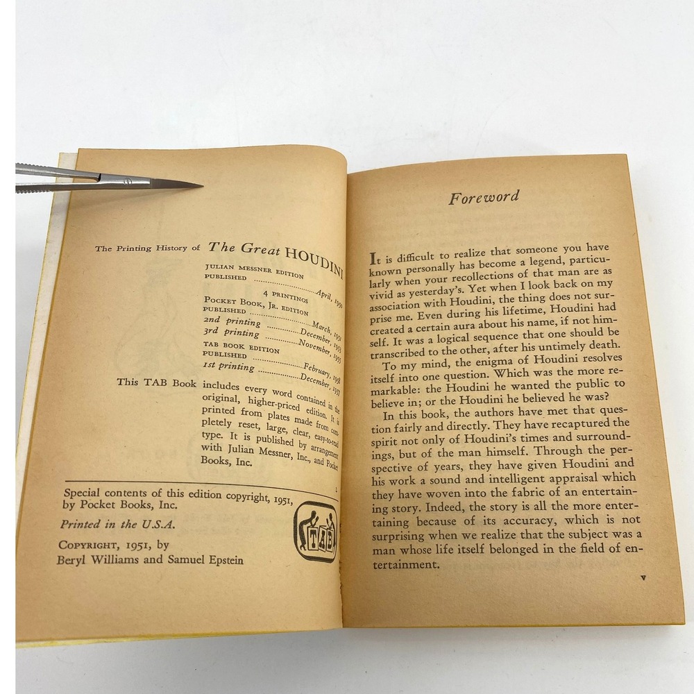 The Great Houdini by Beryl Williams Samuel Epstein TAB Teen Age 1951 Paperback - Picture 7 of 8